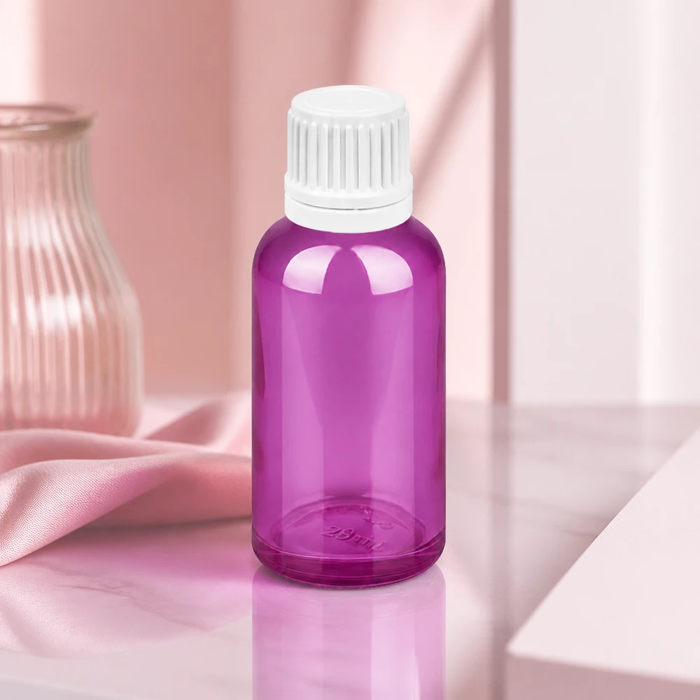 30ml droppflaska 0,7mm vit Originality skruvkork PurpleLine UT18/30 30 ml violett droppflaska tillverkad av högkvalitativt glas med exakt 0,7 mm dropplock