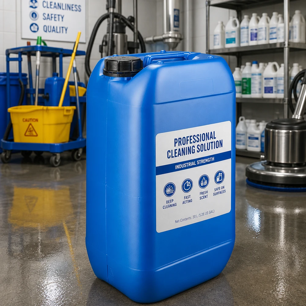 Robust 15-liters blå dunk med OV-skruvlock för industriella rengöringsmedel