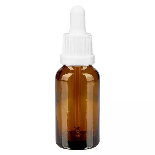 Apoteksflaska brun 20ml pipett vit med säkerhetsförslutning Apoteksflaska brun 20ml pipett vit med säkerhetsförslutning