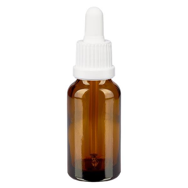 Apoteksflaska brun 20ml pipett vit med säkerhetsförslutning