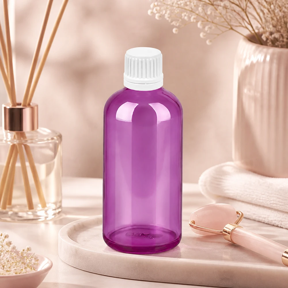 100ml droppflaska 0,7mm vit Originality skruvkork PurpleLine UT18/100 Högkvalitativ 100 ml PurpleLine droppflaska med UT18-gänga för professionella applikationer