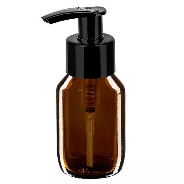 50ml medicinflaska brun, med dispenserpump svart ApoGlas 50ml medicinflaska brun, med dispenserpump svart ApoGlas