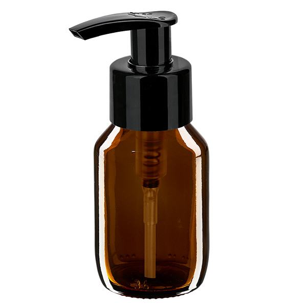 50ml medicinflaska brun, med dispenserpump svart ApoGlas 50ml medicinflaska brun, med dispenserpump svart ApoGlas