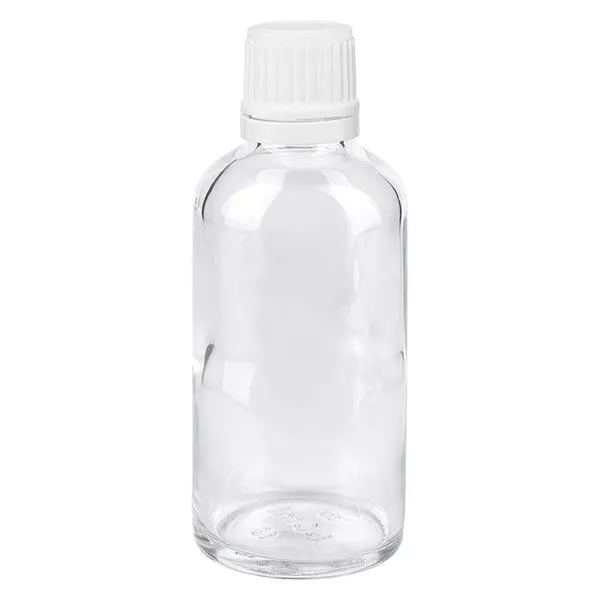 Apoteksflaska klar 50ml skruvlock vit manipulationsskyddad förslutning Apoteksflaska klar 50ml skruvlock vit manipulationsskyddad förslutning