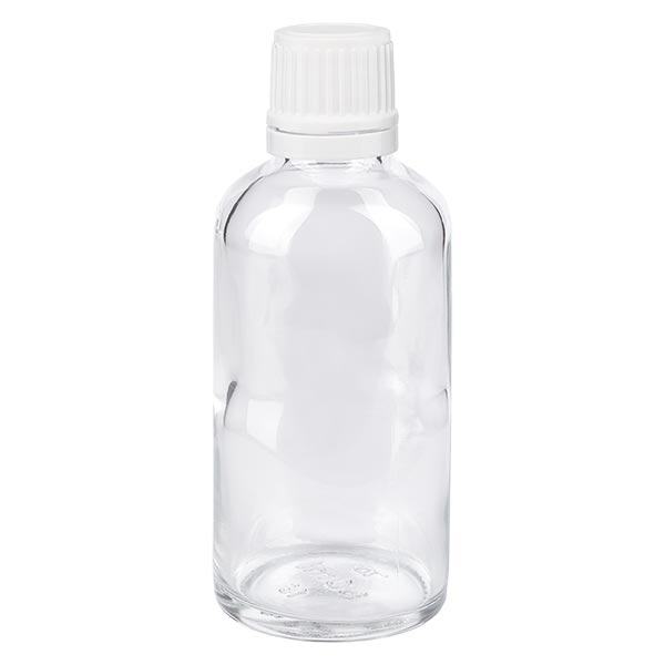 Apoteksflaska klar 50ml skruvlock vit manipulationsskyddad förslutning Apoteksflaska klar 50ml skruvlock vit manipulationsskyddad förslutning