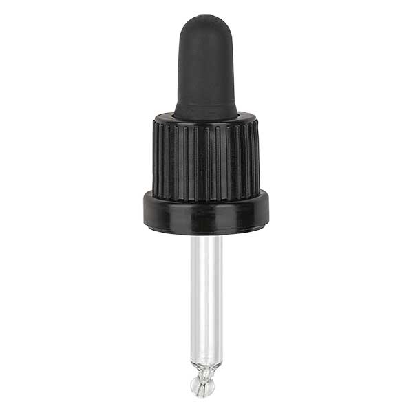Droppipett av glas, svart/svart PL44 sabotagesäker förslutning III Droppipett av glas, svart/svart PL44 sabotagesäker förslutning III