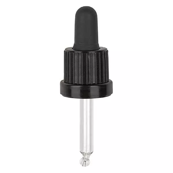Droppipett av glas, svart/svart PL44 sabotagesäker förslutning III Droppipett av glas, svart/svart PL44 sabotagesäker förslutning III