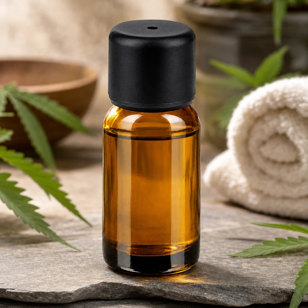 Kompakt 10 ml bärnstensfärgad glasflaska med svart lock för aromaterapi i mobilen och på resan