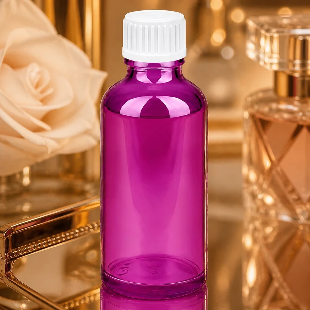 Högkvalitativ 50 ml glasflaska med 18 mm gänga i transparent lila för farmaceutiska tillämpningar