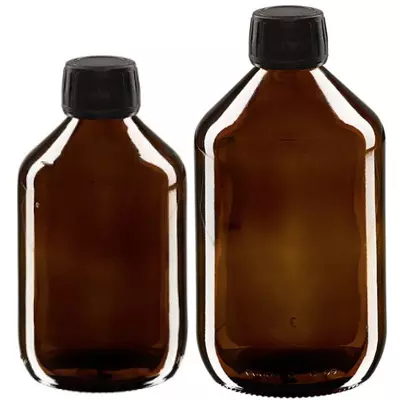 Flacons médicaux bruns avec bouchon noire