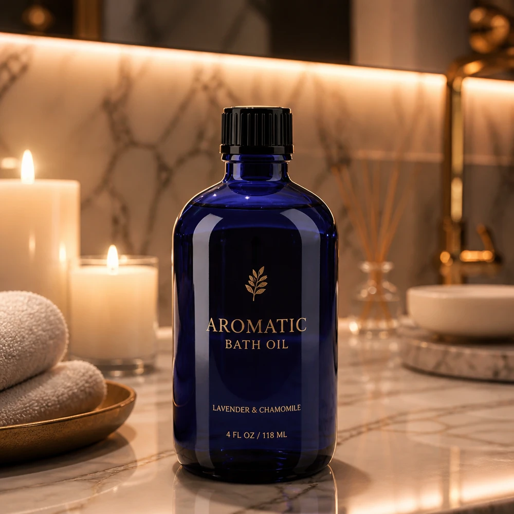 Apoteksflaska blå 100ml dropplock 1mm svart standard Blå glasflaska på 100 ml med svart droppkork för eteriska oljor och aromaprodukter