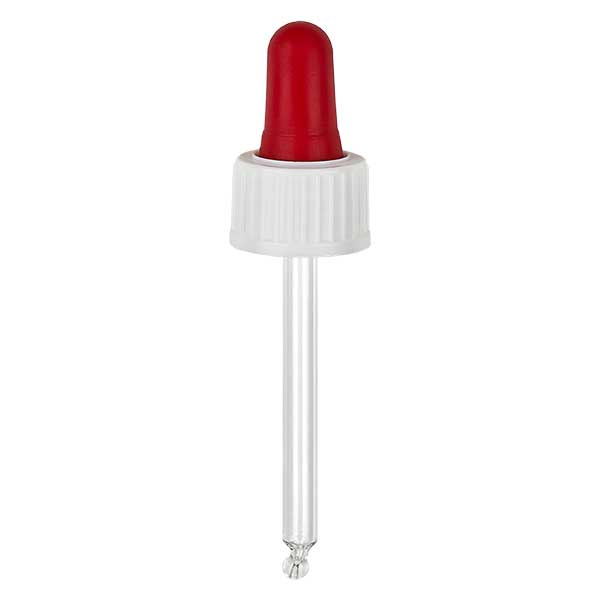 Droppipett av glas vit/röd 18mm PL53.5 Standard Droppipett av glas vit/röd 18mm PL53.5 Standard