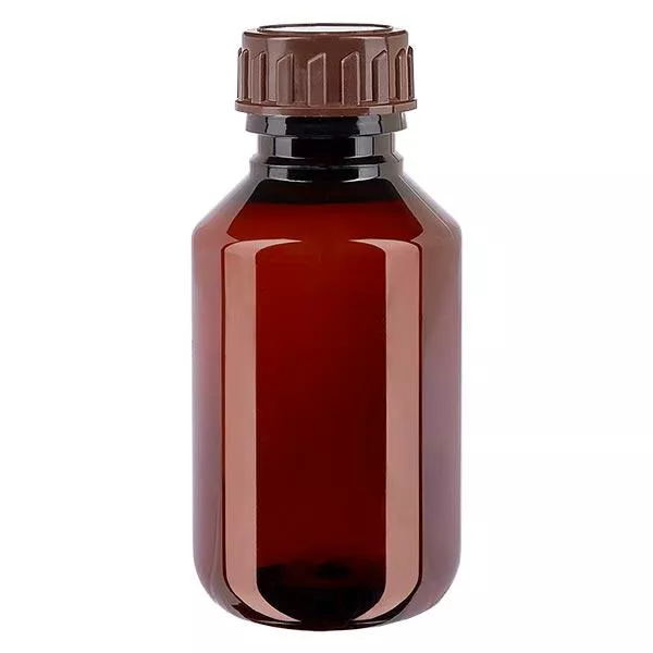 PET-flaska 100ml med brunt standardlock PET-flaska 100ml med brunt standardlock