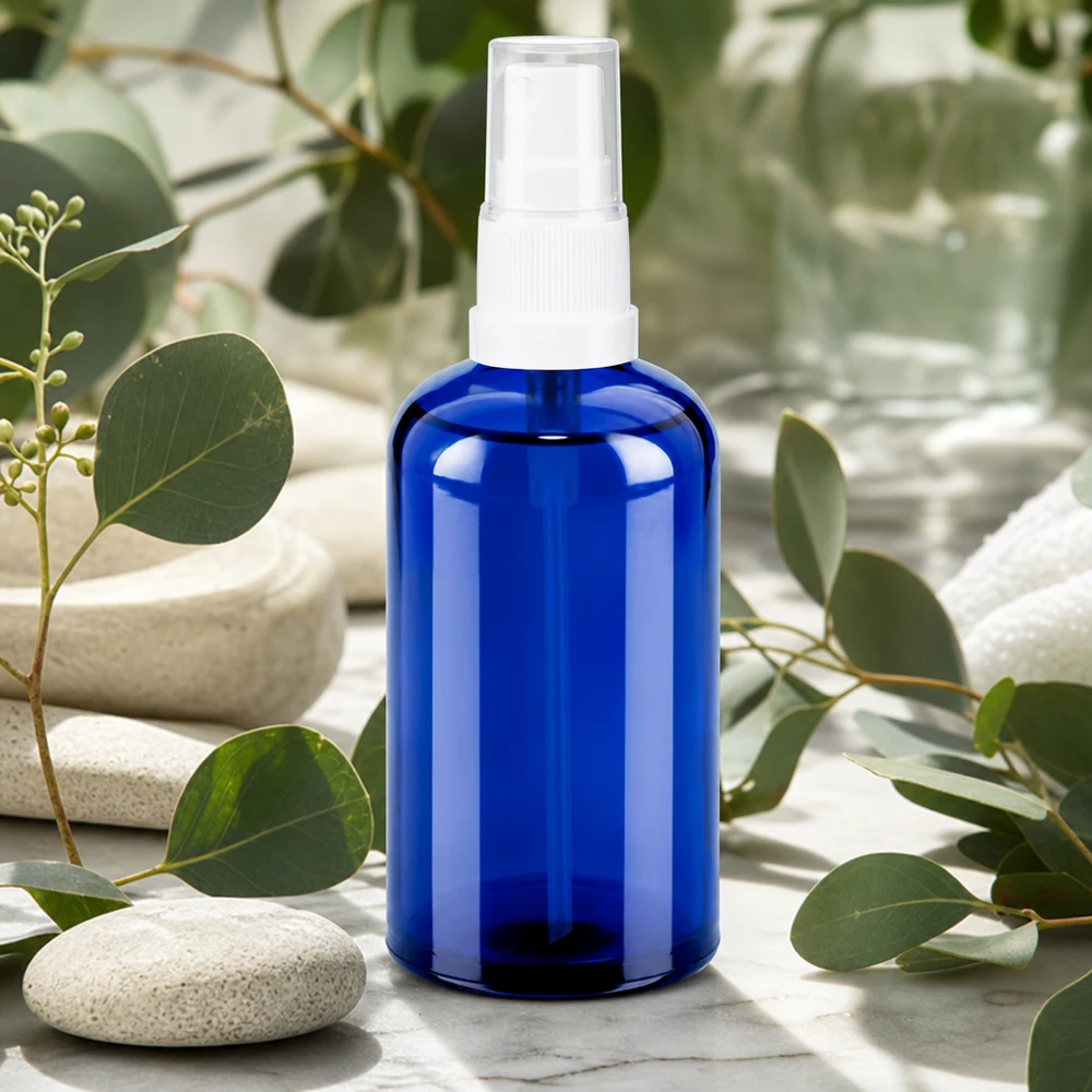 Tom 100 ml sprayflaska i blått med vitt sprayhuvud för DIY-kosmetika och vårdprodukter