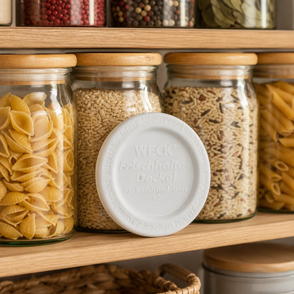 WECK Keep Fresh lock RR60 Kökshylla Förvaringsburkar Pasta Spannmål Organiserad förvaring i skafferi