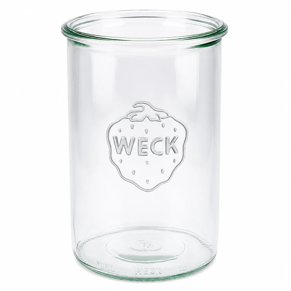 1000 ml burk WECK RR100 WECK 1000 ml RR100 murarburk i klarglas med präglad logotyp för konservering och förvaring