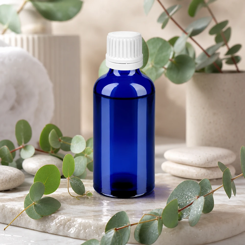 50 ml Droppflaska 0,7 mm vit med säkerhetsförslutning BlueLine UT18/50 Liten 50 ml droppflaska i elegant koboltblå färg med exakt 0,7 mm BlueLine UT18/50 droppinsats