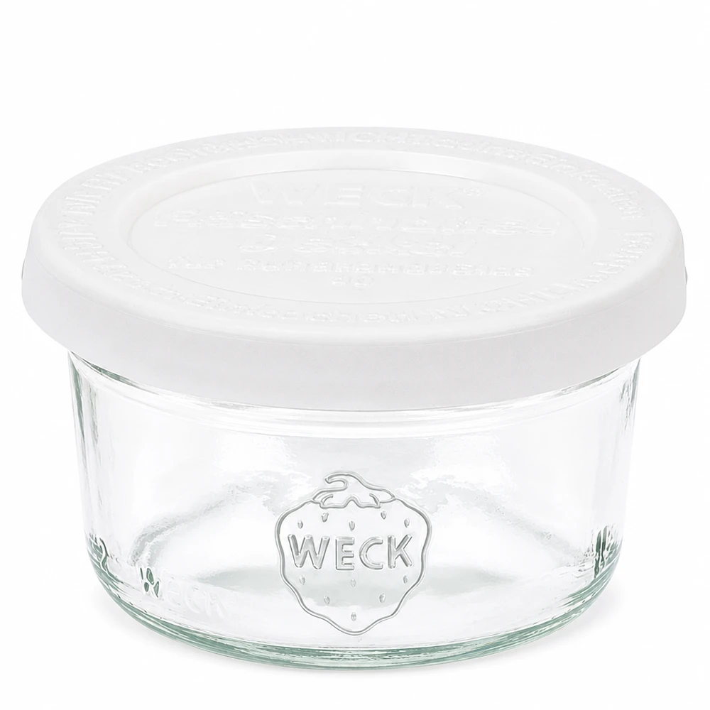 50ml Krossade glasögon med friskhetslock WECK RR60 50 ml WECK RR60 murarburk med vitt glaslock för konservering och förvaring
