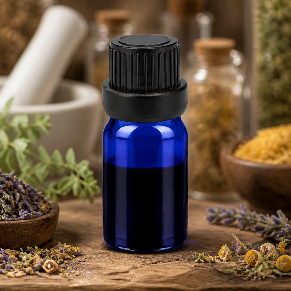 Högkvalitativ 5 ml glasflaska svart OV BlueLine UT18/5 för aromaterapi och naturkosmetik