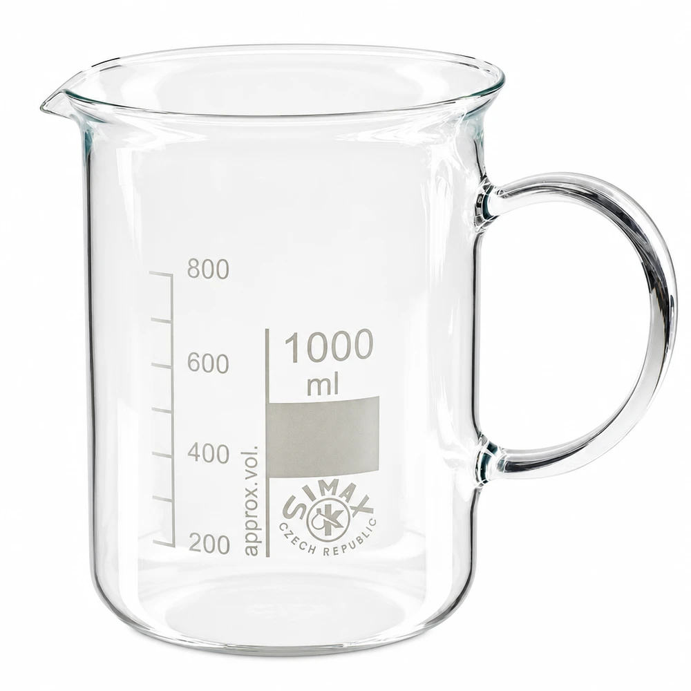 Bägare 1000 ml borosilikatglas, med handtag 1000 ml bägare med handtag i borosilikatglas, transparent, från Simax Czech Republic