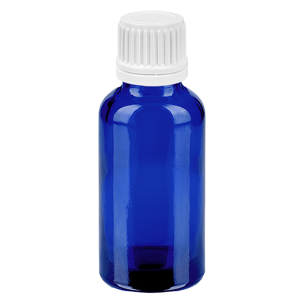 30 ml flaska 11mm skruvkork vit med manipulationsskydd BlueLine UT18/30