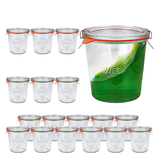 Set med 18 Weck jars 580ml Krossade glasögon med 18 glaslock, 1 Set med 18 Weck jars 580ml Krossade glasögon med 18 glaslock, 1