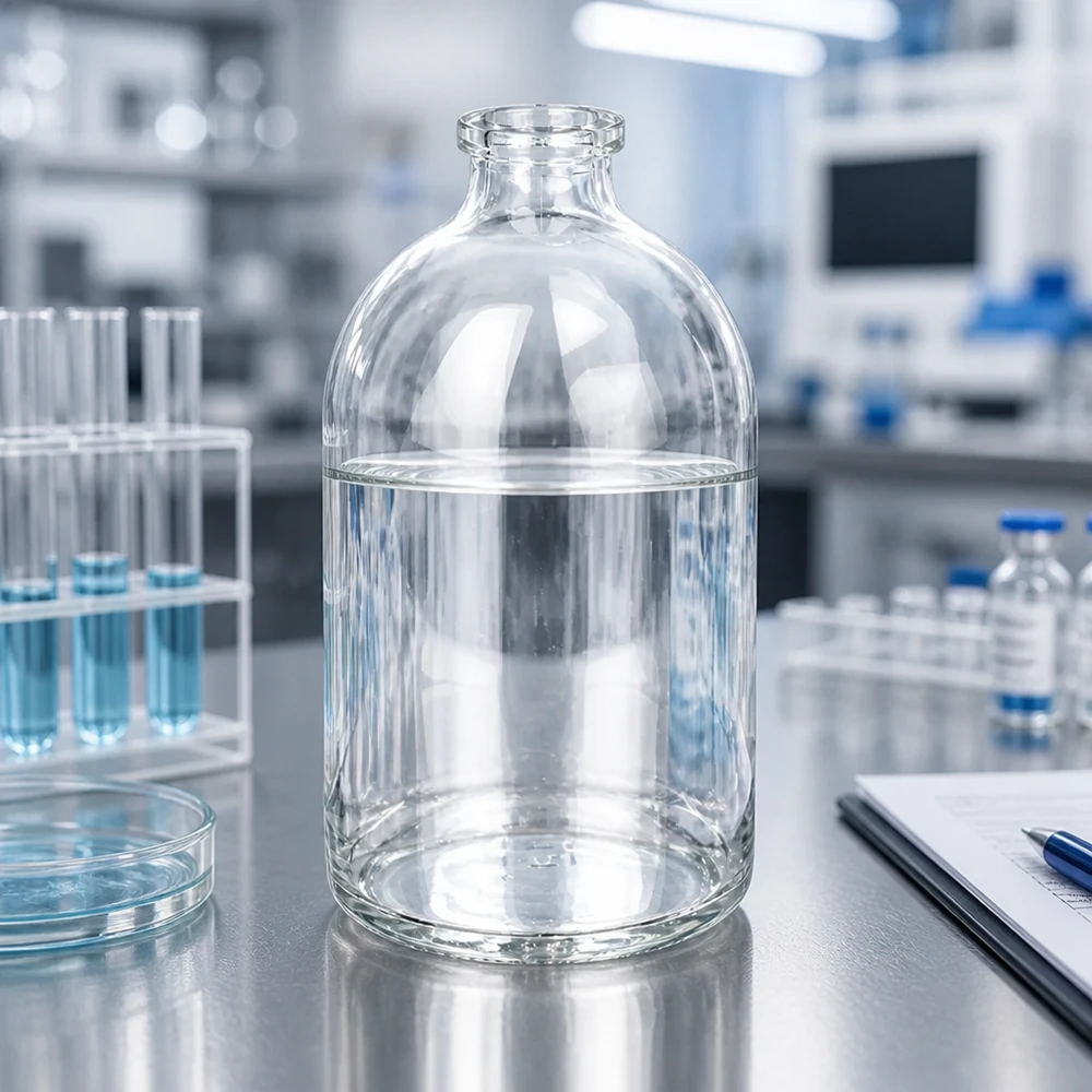 Injektionsflaska klarglas 100ml Injektionsflasche 100ml Klarglas mit charakteristischer Schulterform und schmalem Ausguss