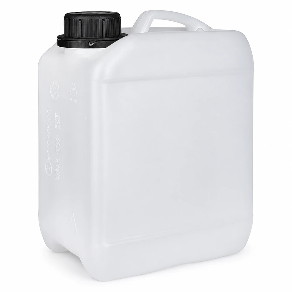 Dunk 2,5 liter med skruvkork och säkerhetsförslutning Vit plastdunk på 2,5 liter med svart skruvlock och bärhandtag