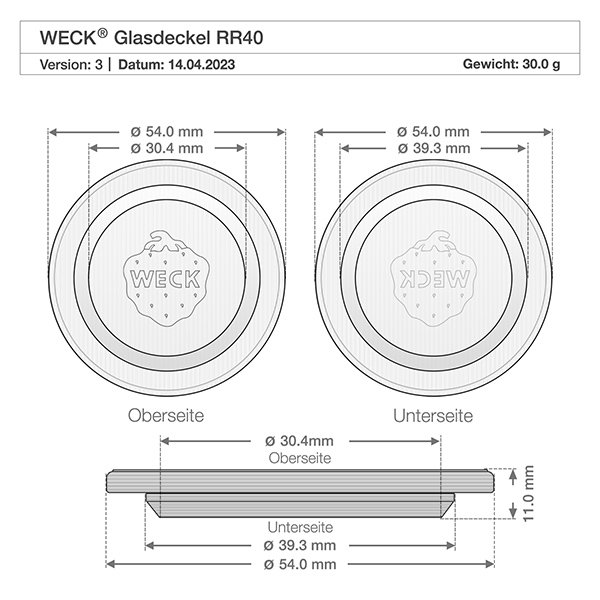 WECK glaslock RR40 Teknisk ritning WECK glaslock RR40 med måtten 54mm diameter och 11mm höjd