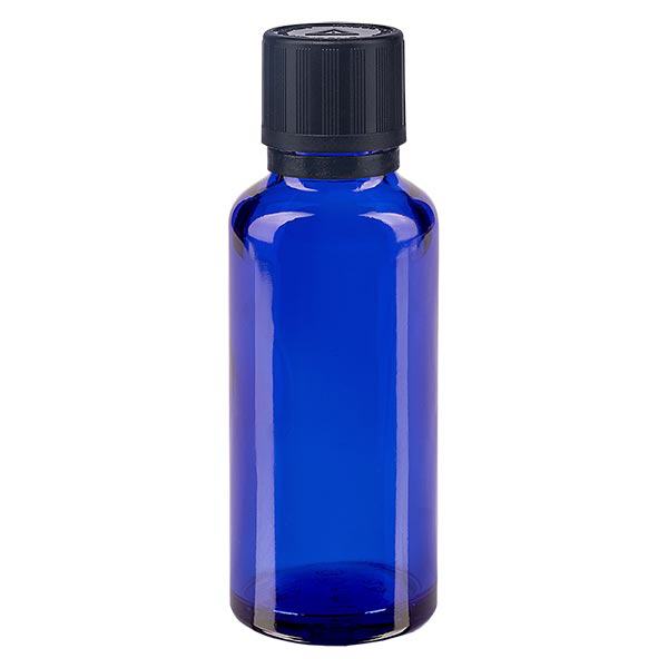 Apoteksflaska blå 30ml dropplock hällring 1mm svart barnsäkerhetslås blind varningssymbol manipuleringssäker förslutning Apoteksflaska blå 30ml dropplock hällring 1mm svart barnsäkerhetslås blind varningssymbol manipuleringssäker förslutning
