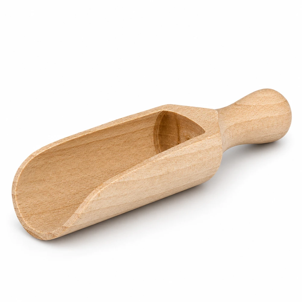 Träspade M 14cm enkel vy med synlig träådring och ergonomiskt handtag för optimalt grepp