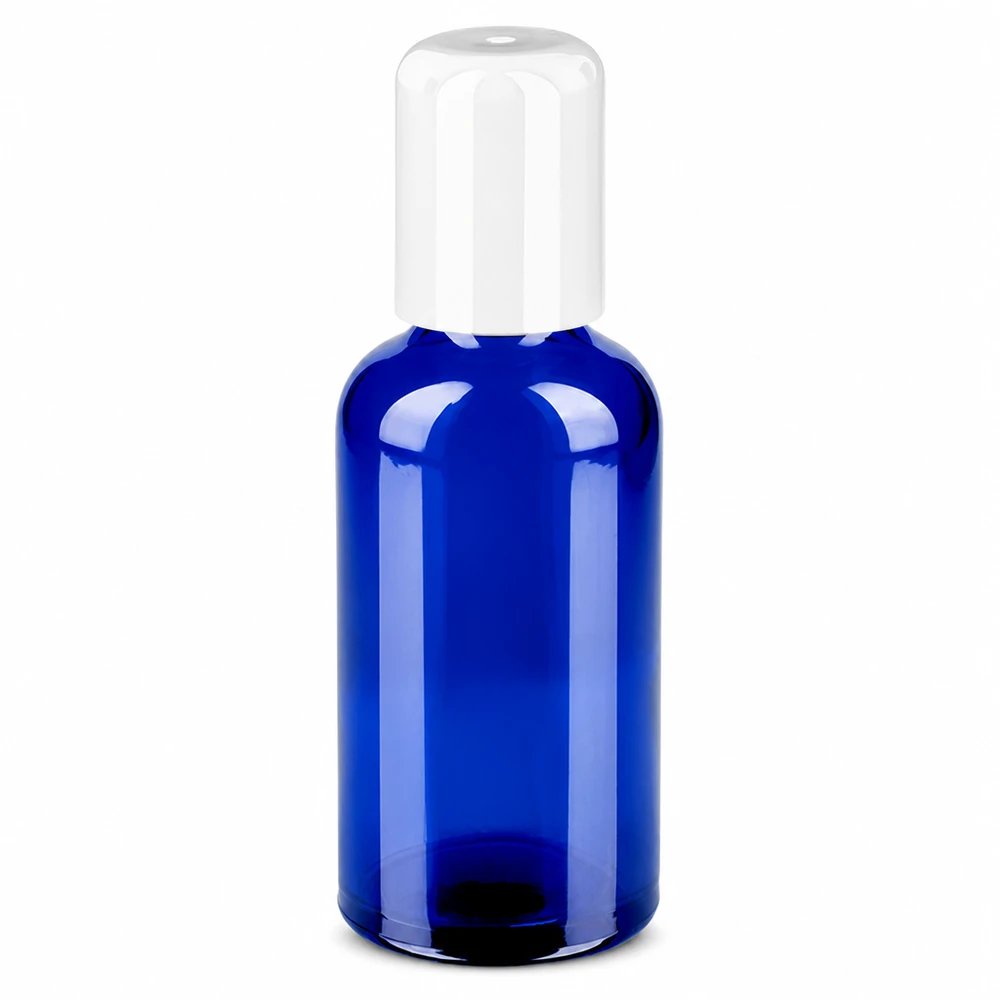 50 ml roll-on-flaska blå med vitt lock för kosmetika och eteriska oljor