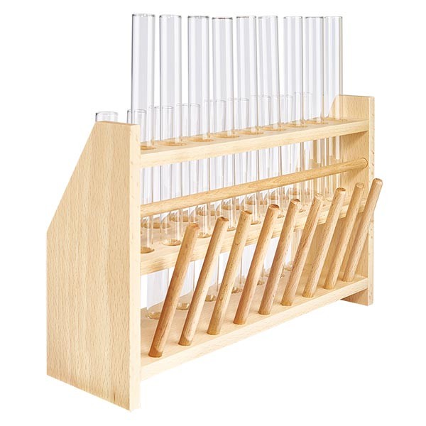 Trähyll med 18 provrör plus kalksoda 160x16