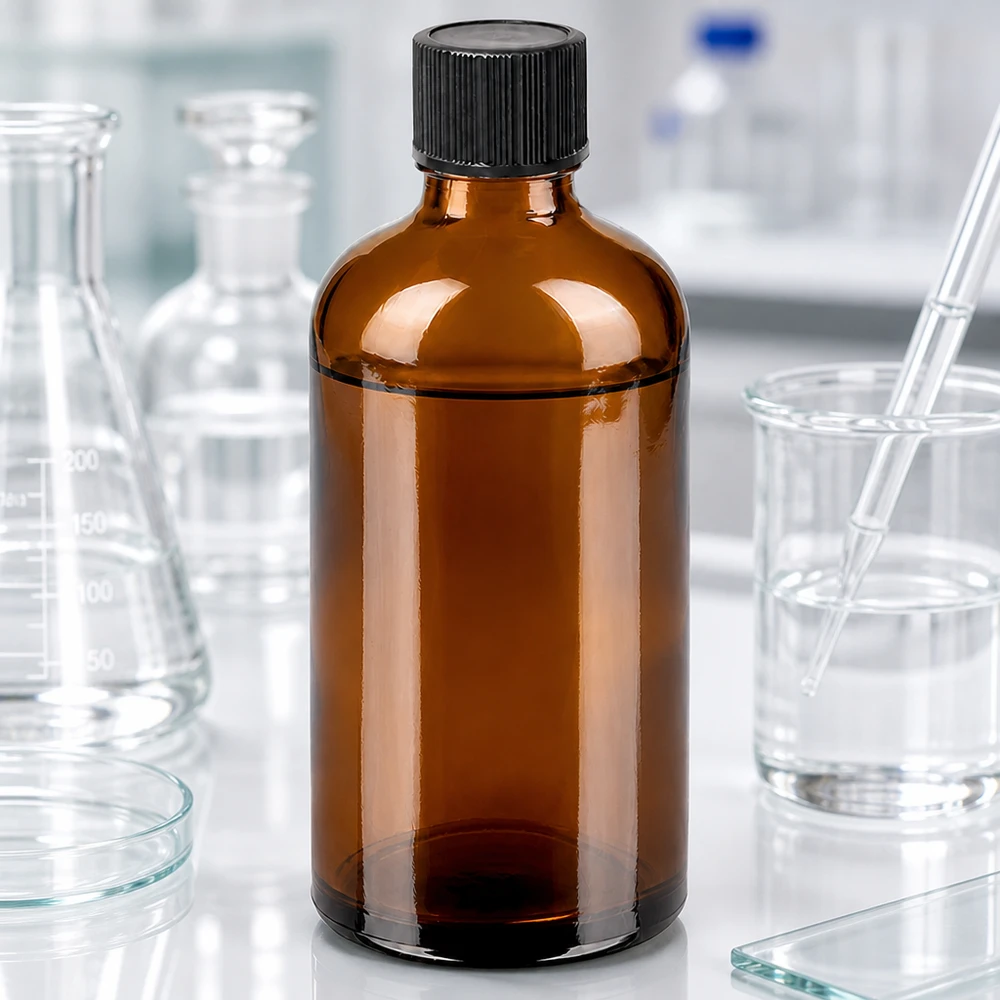Professionell 100 ml laboratorieflaska brun med exakt 1 mm dropplock för forskning