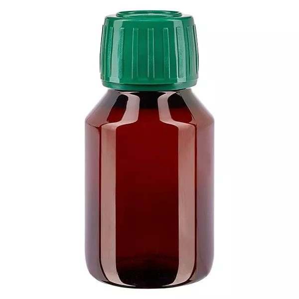 PET-flaska 50ml med grönt kapsyl som inte kan manipuleras PET-flaska 50ml med grönt kapsyl som inte kan manipuleras