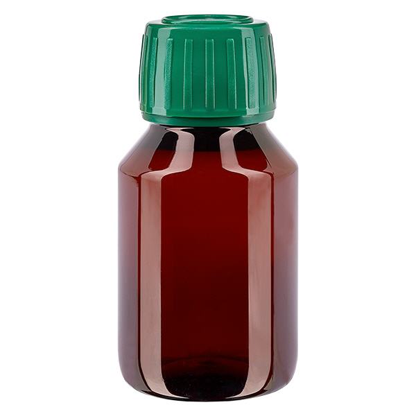 PET-flaska 50ml med grönt kapsyl som inte kan manipuleras PET-flaska 50ml med grönt kapsyl som inte kan manipuleras