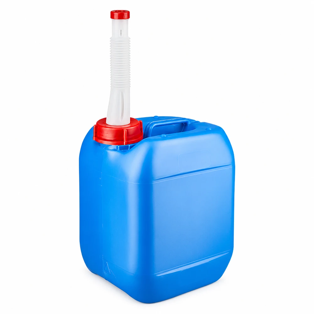 Dunk 5 liter blå med utloppsrör Flex Blå 5-liters plastdunk med flexibelt utloppsrör och rött lock