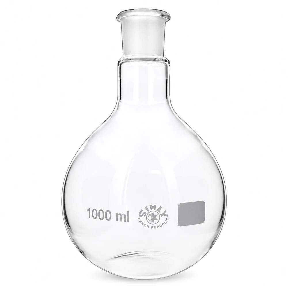 Höftkolv 1000ml med standardslipad fog (29/32) Kolv med rund botten 1000 ml av högkvalitativt borosilikatglas med 29/32 slipad fog för laboratorieteknik