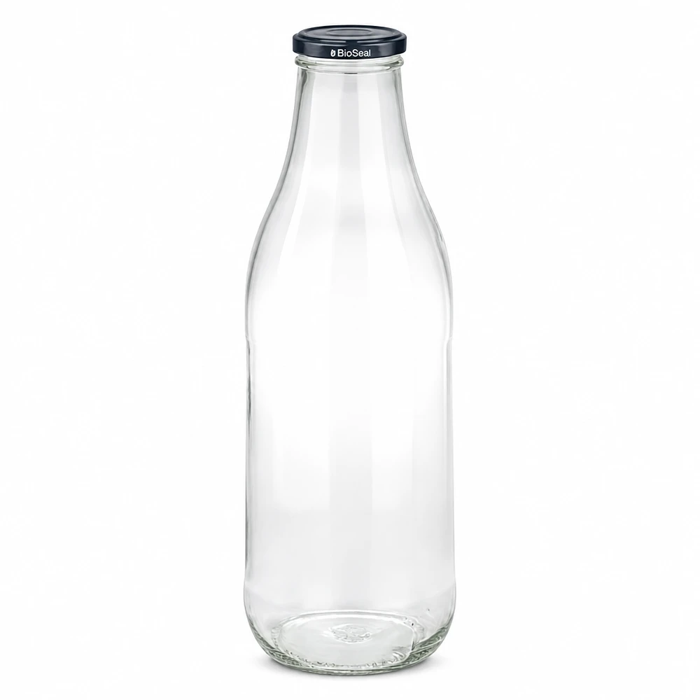 1000 ml glasflaska + BioSeal-lock svart UNiTWIST 1000 ml glasflaska med svart BioSeal-lock tom transparent mjölkflaska juiceflaska hållbar