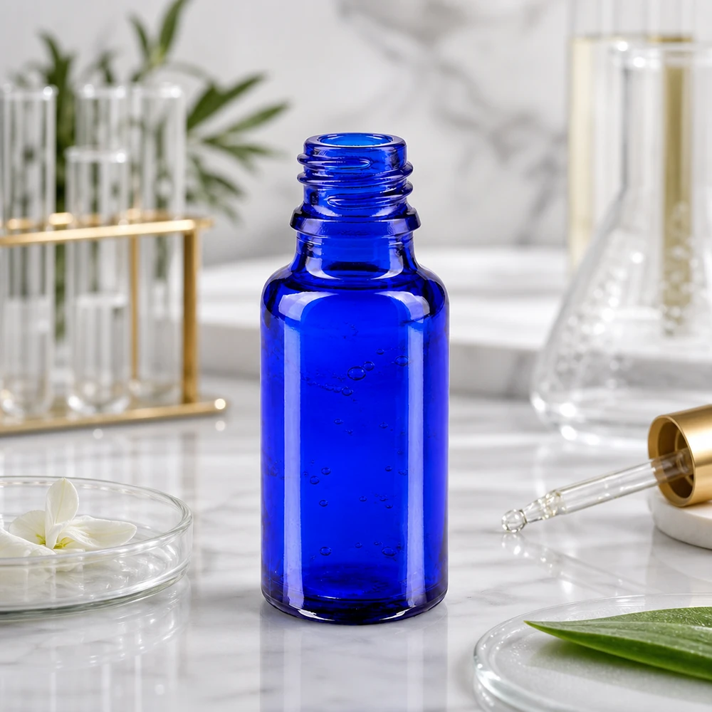 20 ml ApoGlas-flaska i elegant blå färg med praktisk dropplock för exakt dosering