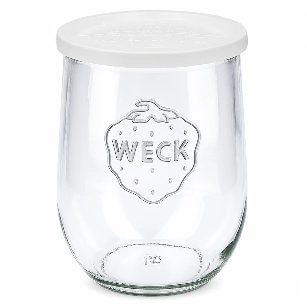 1062ml tulpanburk med färskhetslock WECK RR100 WECK tulpanburk 1062ml med vitt lock RR100 konserveringsburk med logotyp transparent