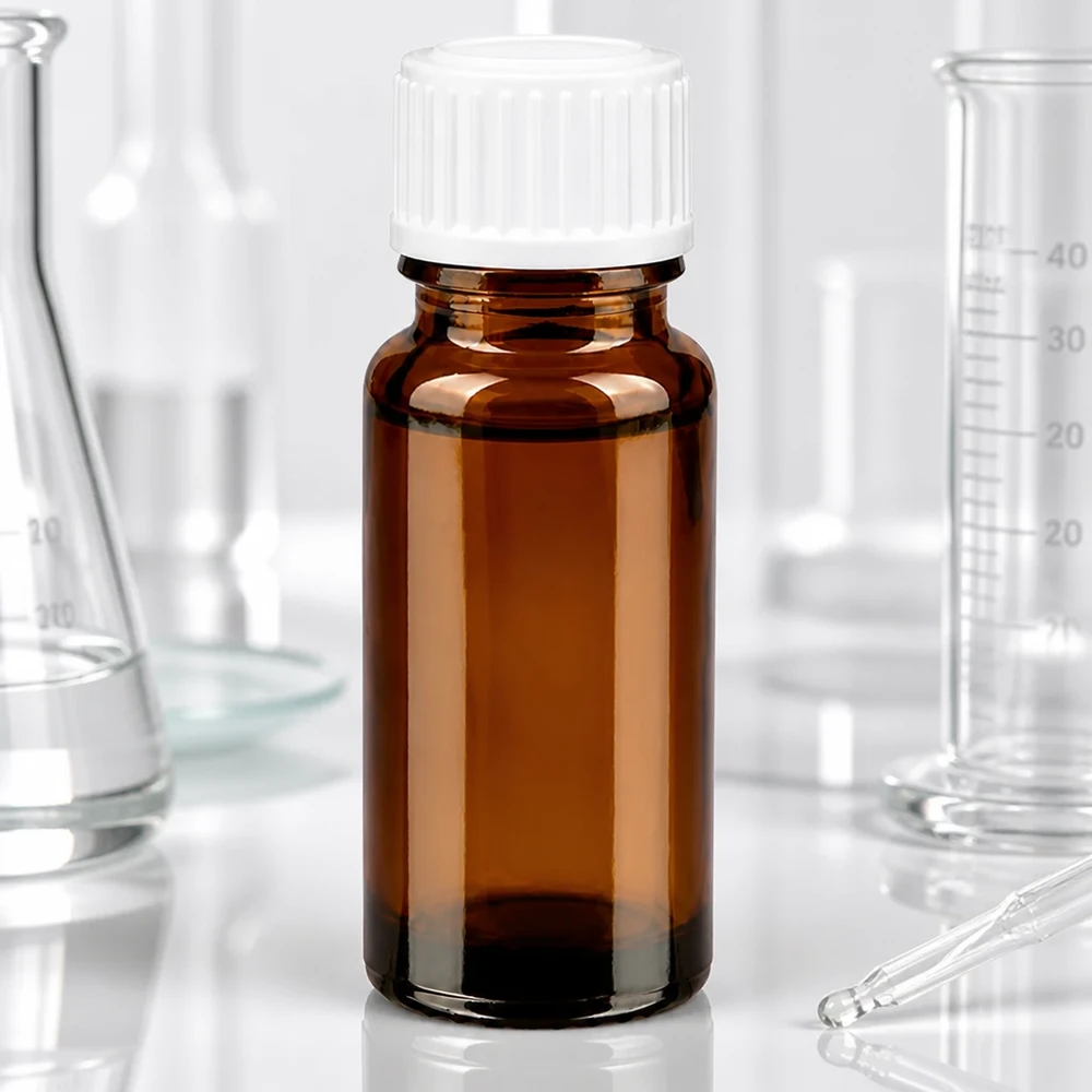 Apoteksflaska brun 10ml droppflaska vit 0,8mm standard Brun glasflaska på 10 ml med vitt barnsäkert lock i laboratoriet