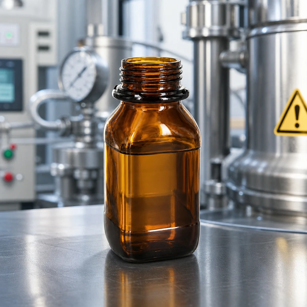 Kemikalieflaska 250 ml av bärnstensfärgat borosilikatglas för professionella laboratorieapplikationer