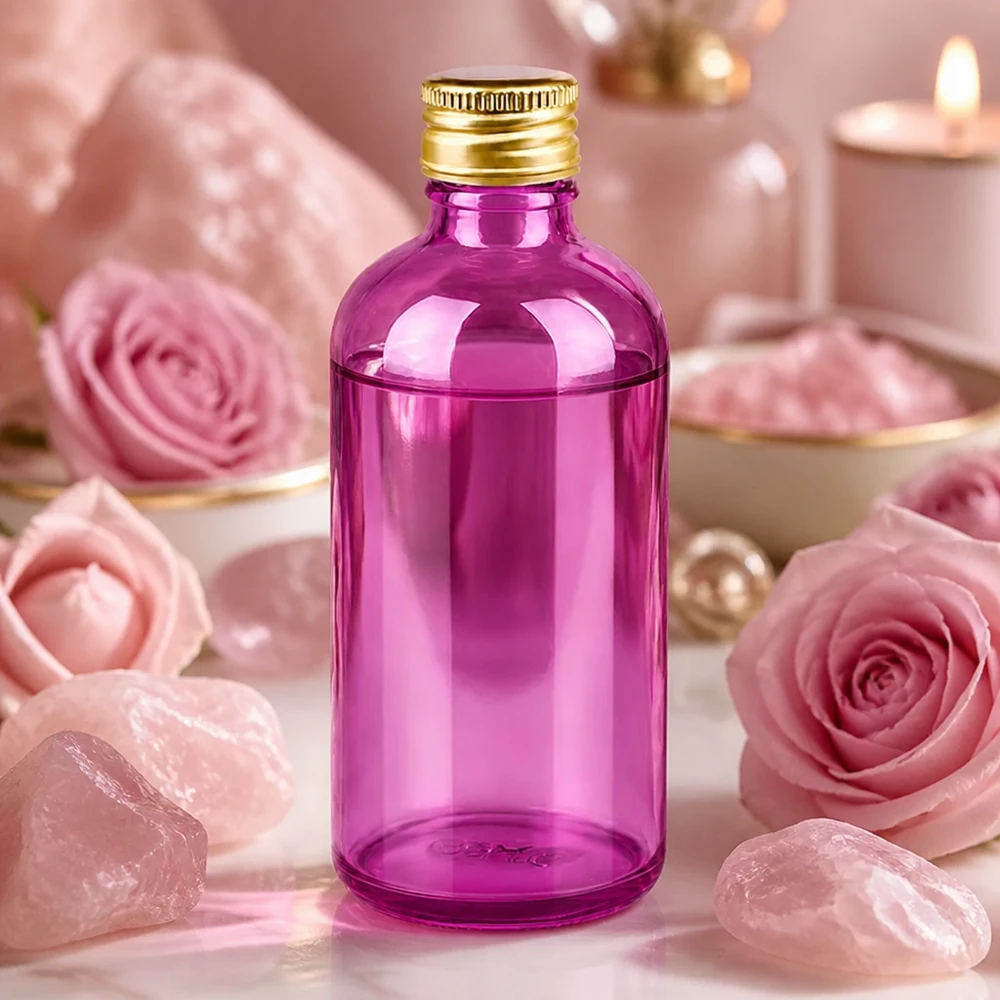 100ml flaska 11mm skruvkork aluminium guld standard PurpleLine. UT18/100 Kompakt 100 ml apoteksflaska av violett glas med professionellt aluminiumlock
