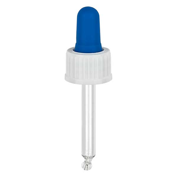 Droppande glaspipett vit/blå 18mm PL44 Standard Droppande glaspipett vit/blå 18mm PL44 Standard