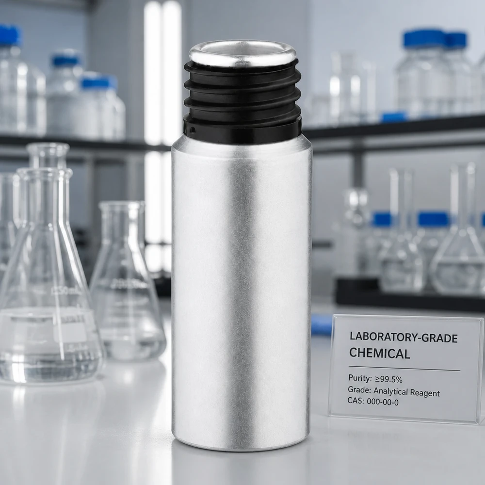 20ml flaska i betad aluminium Laboratoriekvalitet 20 ml flaska av betat aluminium med svart lock för analytiska reagenser