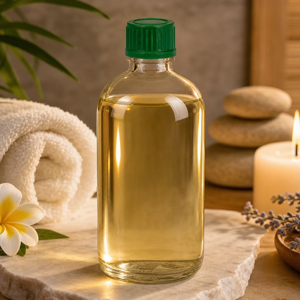 Massageolja i en 100 ml ClearLine-glasflaska UT18/100 med grönt barnsäkert lock 11 mm SV