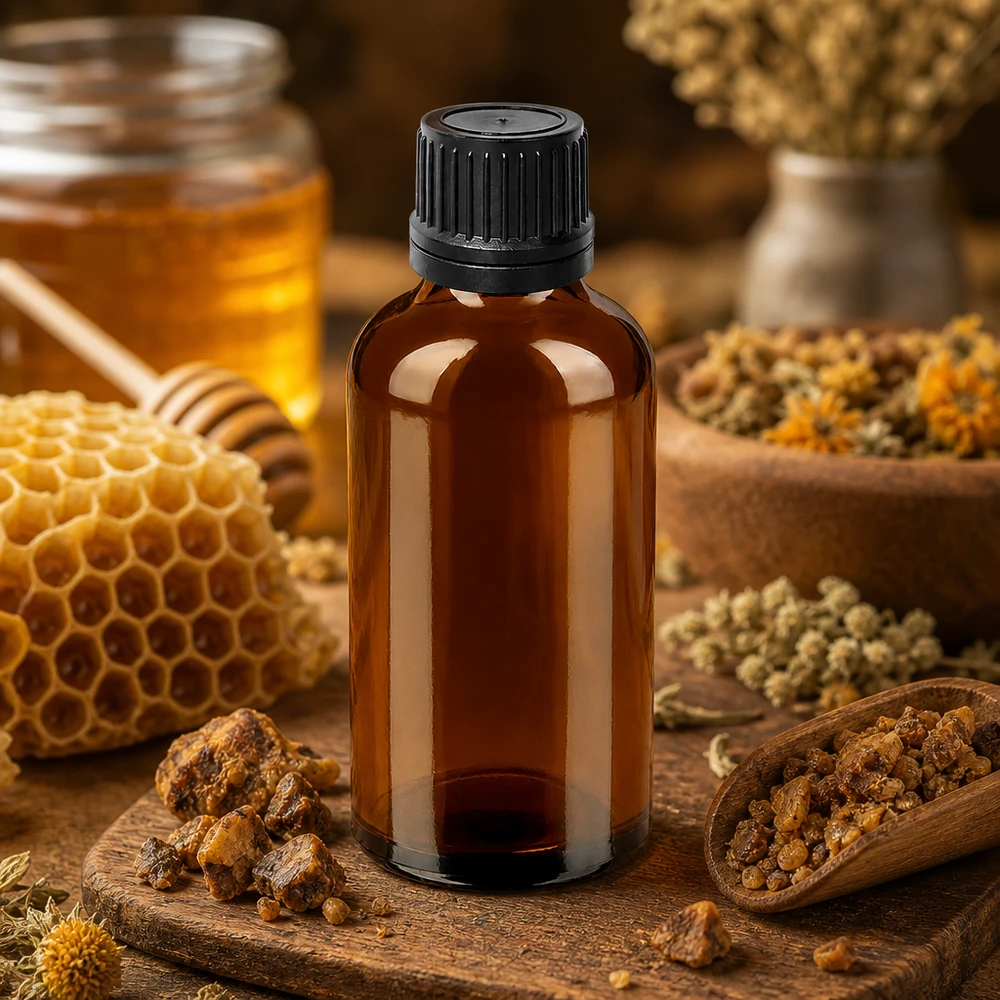 50ml Droppflaska 1mm svart med säkerhetsförslutning BrownLine UT18/50 Högkvalitativ 50 ml apoteksflaska av brunt UV-skyddsglas med svart lock för naturprodukter