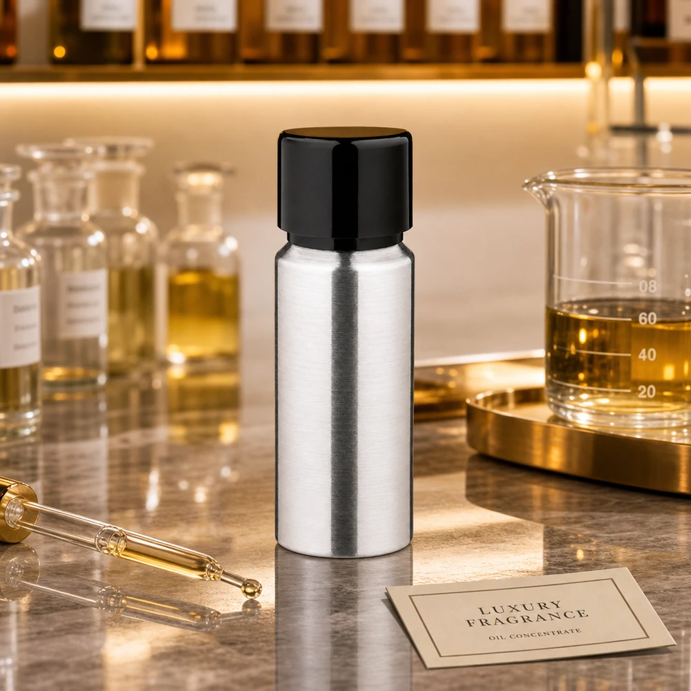 Högkvalitativ 20 ml aluminiumflaska med polerad silveryta för lyxiga doftoljor och essenser