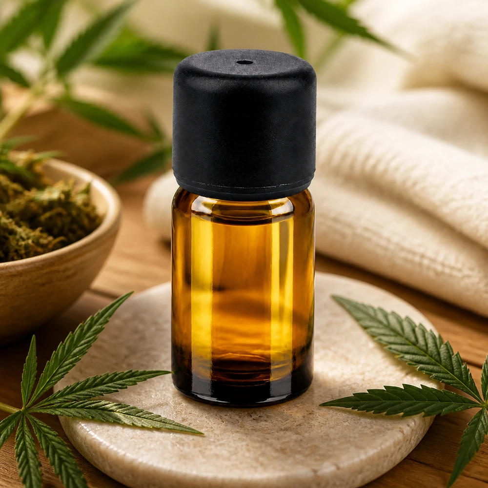 Liten 5 ml brun glasflaska med svart dropplock för naturliga oljor och essenser